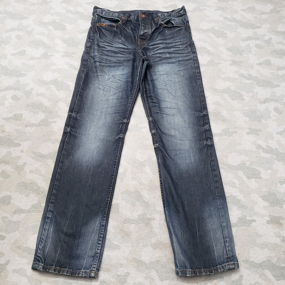 Tokyo Five Jeans Mens 30 Blue Straight Leg Pockets Denim Dark Wash Whiskered